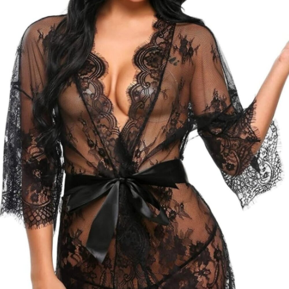 Black Kimono Style Robe
